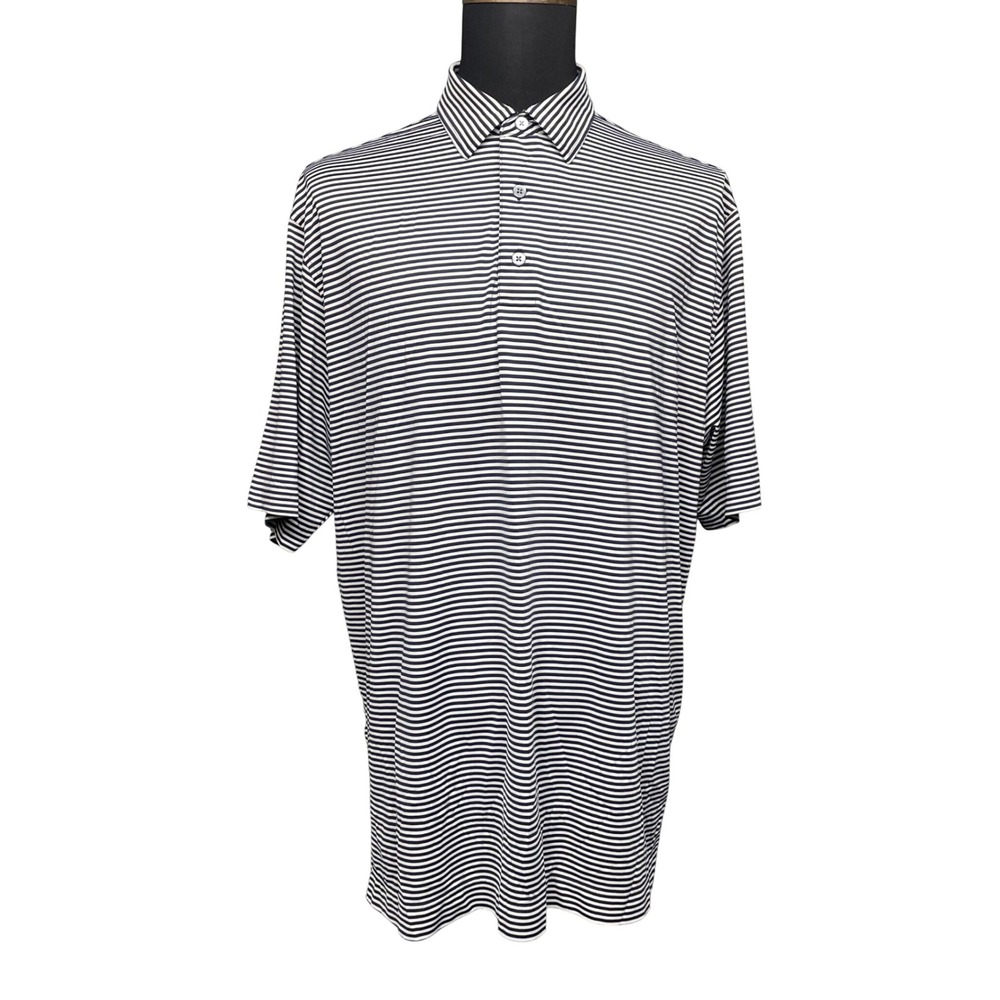 FootJoy Polo Shirt Men XL Navy Blue Striped Bear Lakes Slv Embroidery Golf Shirt